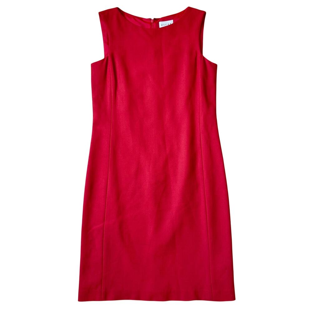 Vintage Oscar de la Renta Red Wool Blend Sleeveless Sheath Dress Women’s Size 4